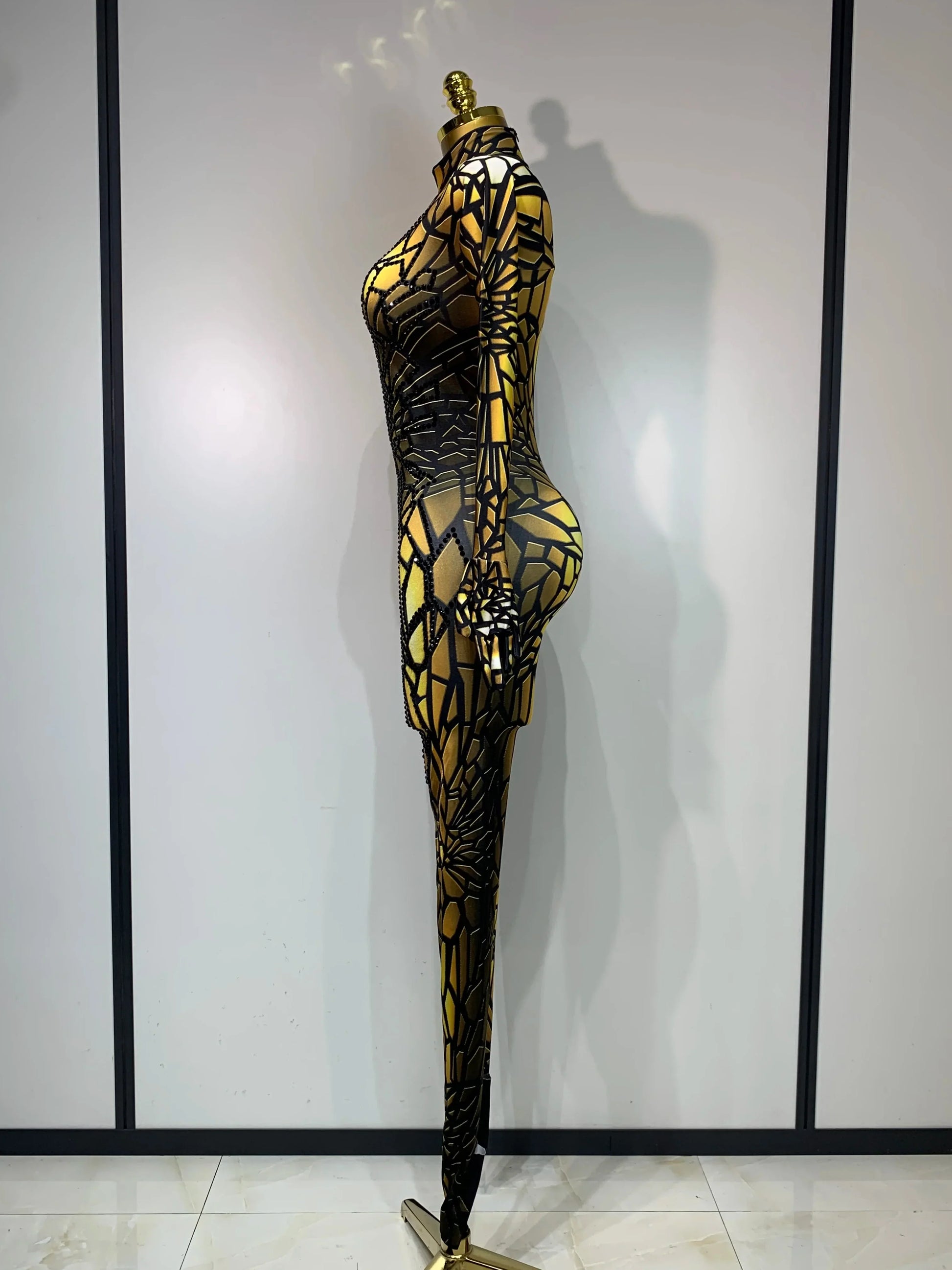 Women Sexy Stretch Glitter Rhinestones Bodycon Jumpsuit Dance Bodysuit Party Singer Stage Wear Birthday Drag Queen Costumes