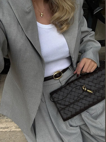 Women's 2 Pcs Suits Lapel Bandage Waist Cinching Suit Jacket Pants Sets New Office Lady Slim Blazers High Waist Trousers Outfits