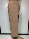 Women Sexy Pearl Maxi Long Bandage Dress Luxury Birthday Dresses Celebrity Elegant Evening Club Party Knitted Bodycon Clothing