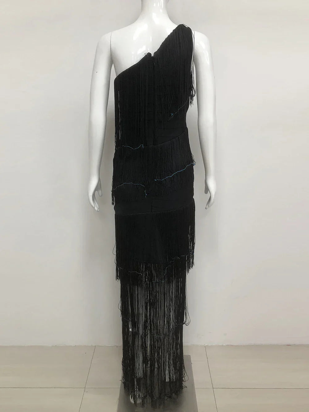 Women's One Shoulder Diagonal Collar Fringe Bandage Long Dress Summer Tassel Vacation Birthday Evening Night Club Vestidos