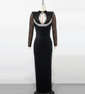 New Women Long Sleeve Sexy Keyholes Shinning Sequins Bodycon Long Bandage Dress Elegant Evening Party Celebrate Wear black
