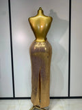Luxury Sexy Backless Halter Gold Glitter Sequins Maxi Long Dress Elegant Sparkly Evening Party Club Dress Wedding Guest Gown