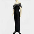 New Black Women Sexy Slash Meck Off the Shoulder Shinning Crystal Bodycon Long Bandage Dress Elegant Evening Party Dress