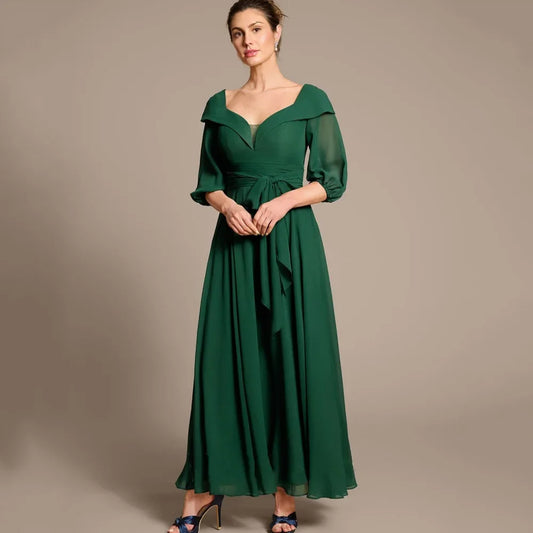 Mother Dresses Simple Customized A Line Chiffon Bride Party Dress Ankle Length Occasion Gown Elegant robes invitée mariage picture color