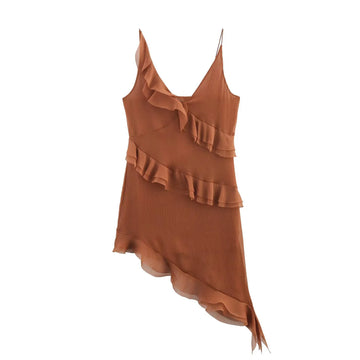 Korean Women's Summer New Fashion Style Asymmetrical Layered Decoration Backless Camisole Dress