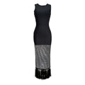 Women Sleeveless Sexy Shinning Rhinestones Tassels Bodycon Long Bandage Dress Nightclub Party Bar Singer Celebrate Stage Wear