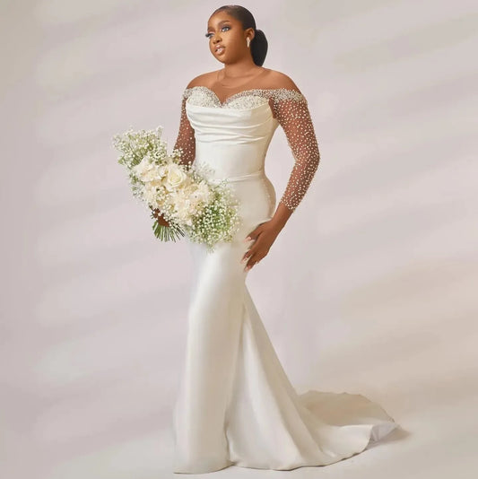 Plus Size Ivory Mermaid Wedding Dresses 2026 Sheer Neck Beaded Crystals Detachable Train Bridal Gowns Dress Vestidos De Noiva