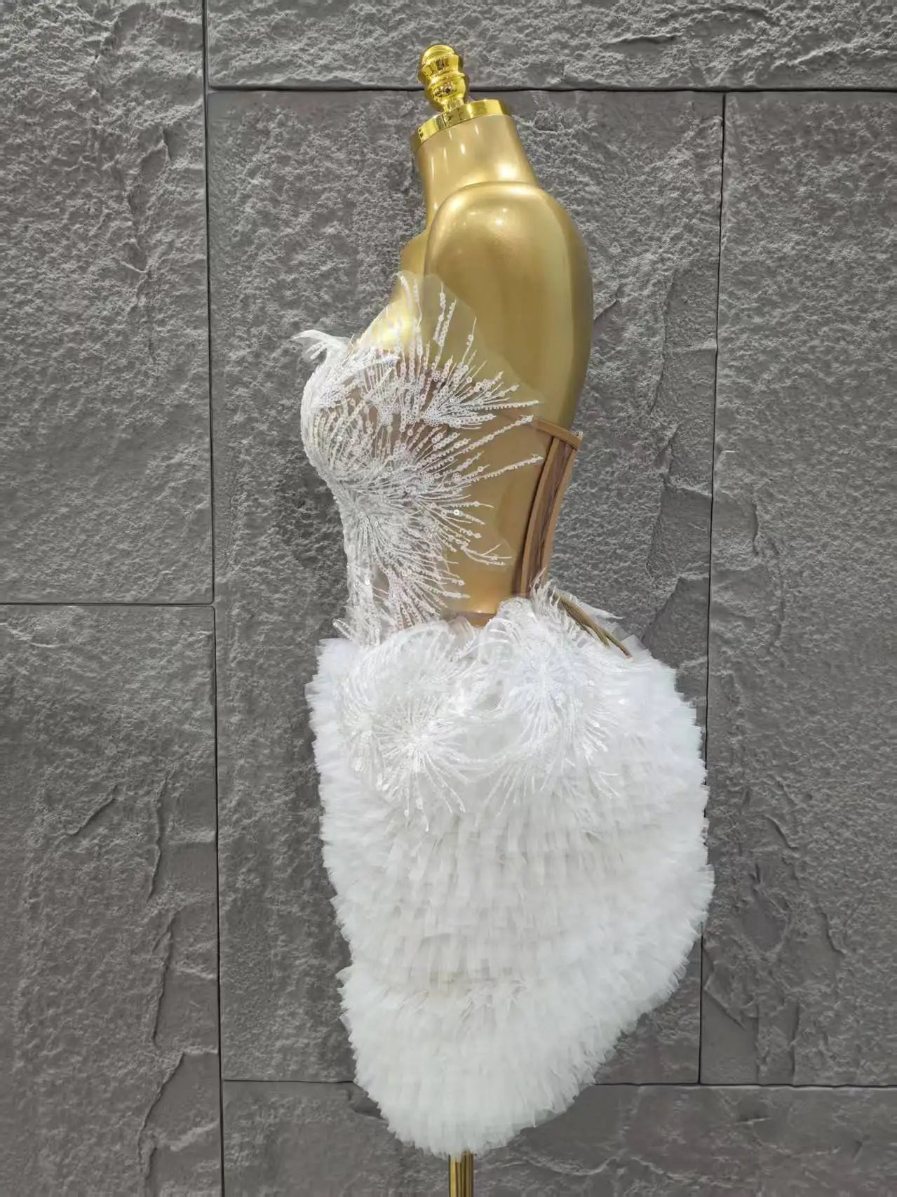 STOCK White Color Women Sexy Strapless 2 Pieces Ball Gown Mini Dress Celebrate Cute Birthday Party Photo Shoot Outfit Vestido