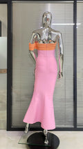 2023 New Arrival Pink Color Women Sexy Off the Shoulder Bodycon Bandage Long Maxi Dress Celebrate Evening Party Birthday Dress