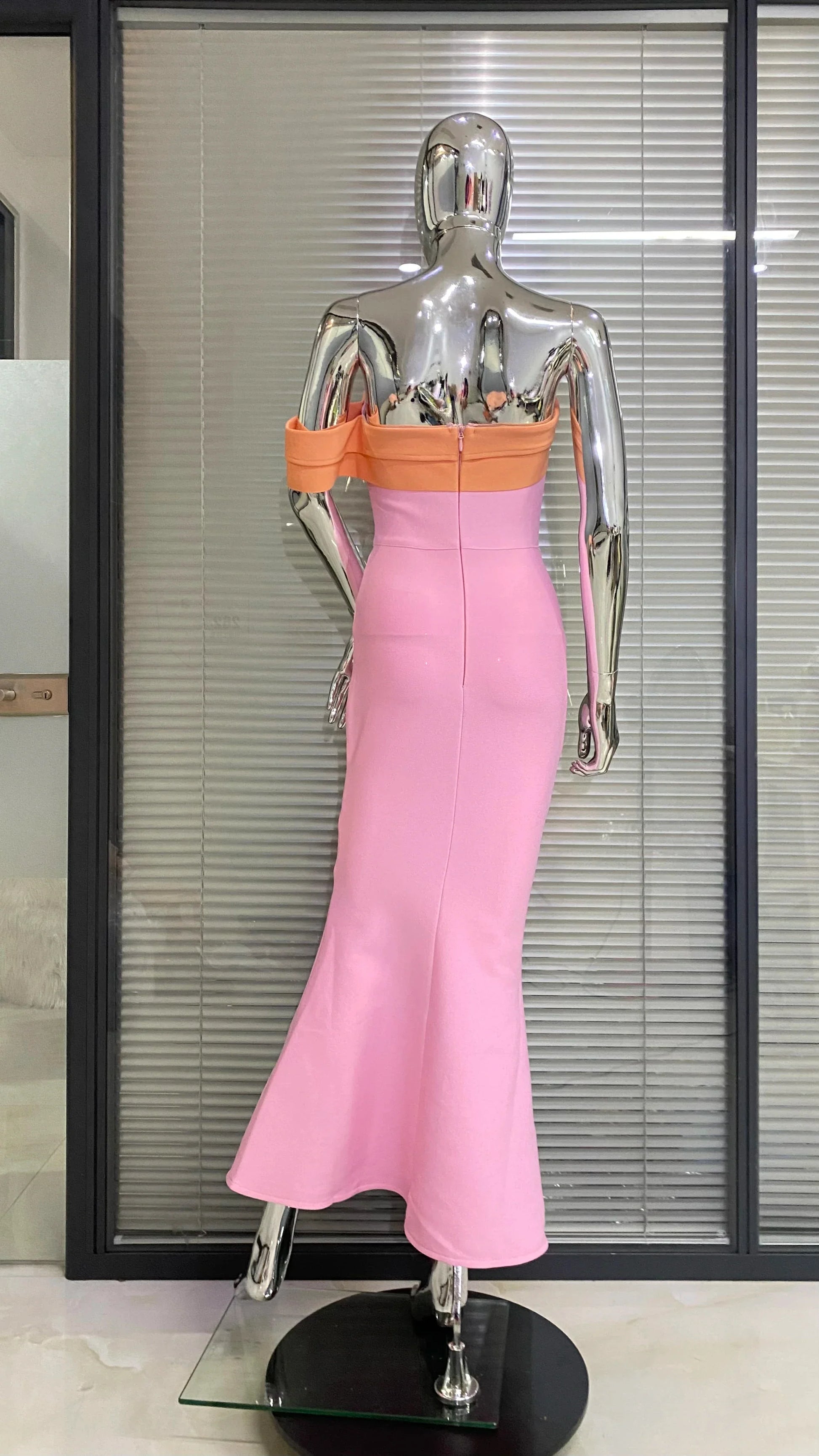 2023 New Arrival Pink Color Women Sexy Off the Shoulder Bodycon Bandage Long Maxi Dress Celebrate Evening Party Birthday Dress