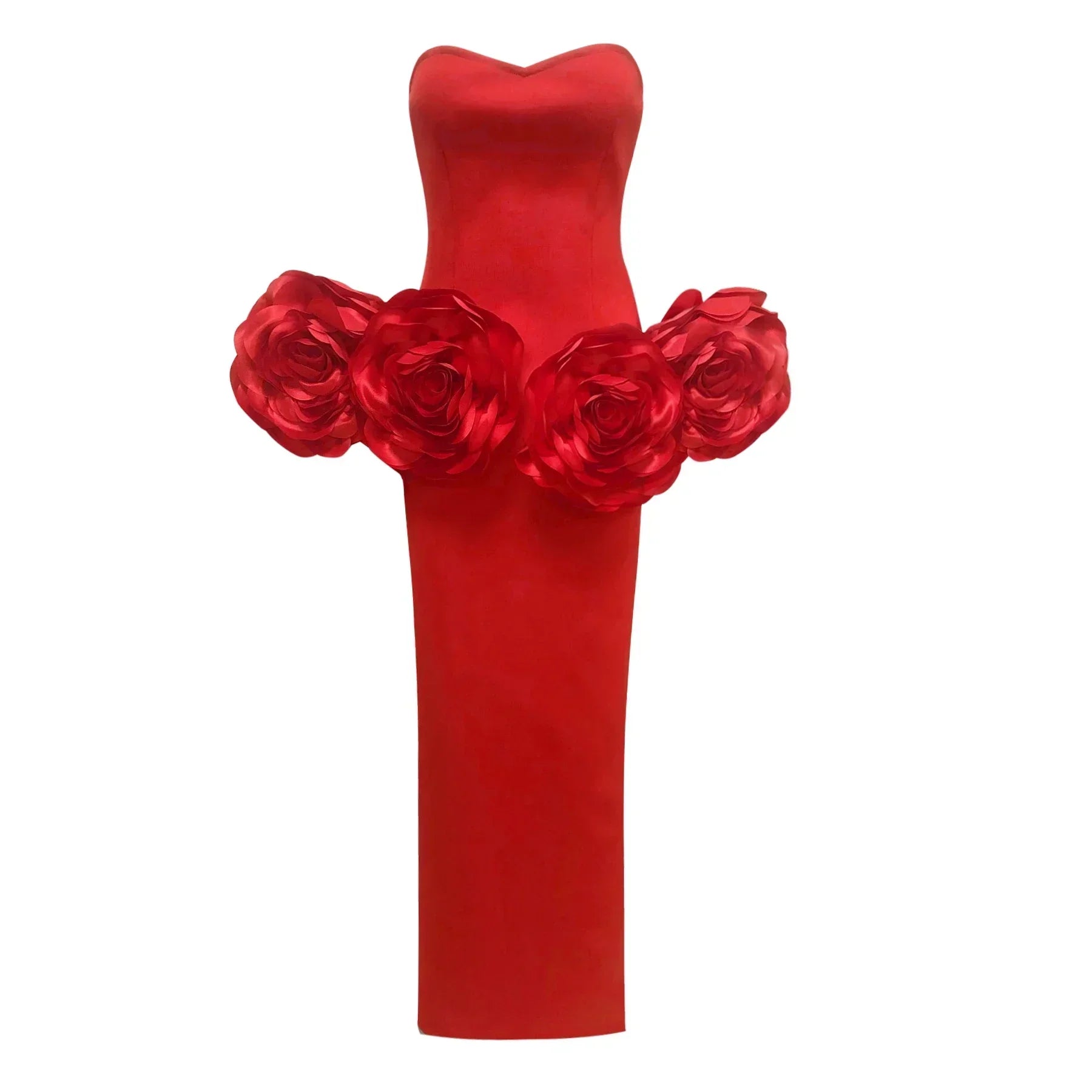 Stereoscopic Flowers Strapless Bandage Ankle Length Evening Dress Fashion Woman Birthday Party Dress Celebrity Party Outfit