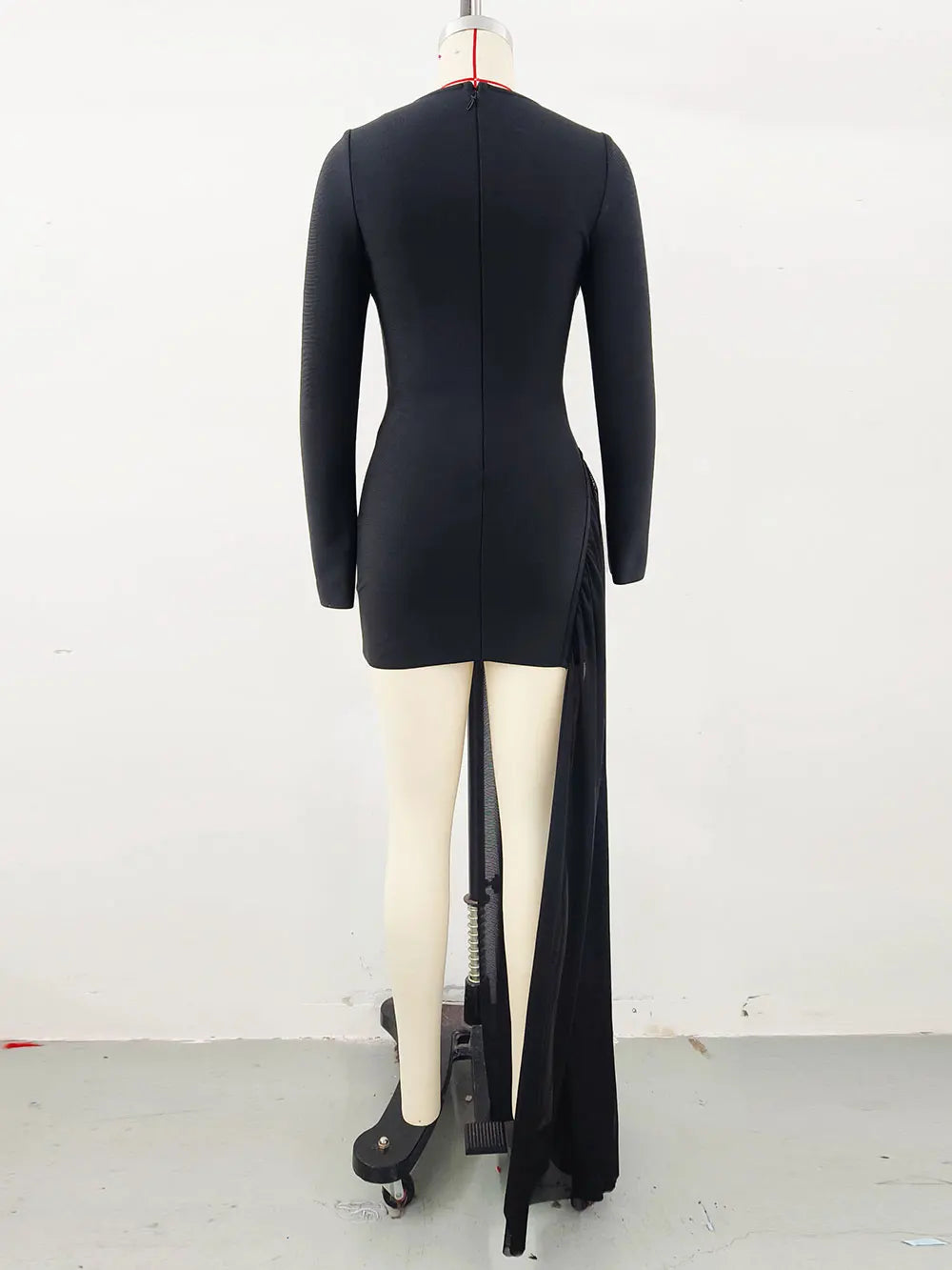 2024 Sexy Women's Asymmetric Dresses O-neck Long Sleeve Diamond Decoration Bodycon Mini Dress Cocktail Evening Party Vestidos