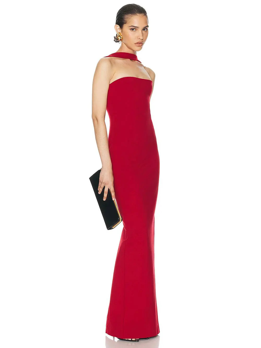 2024 2024 Winter Dress Sexy Women's Long Bandage Dress Hanging Neck Sleeveless Bodycon Backless Dresses Party Christmas Vestidos Red