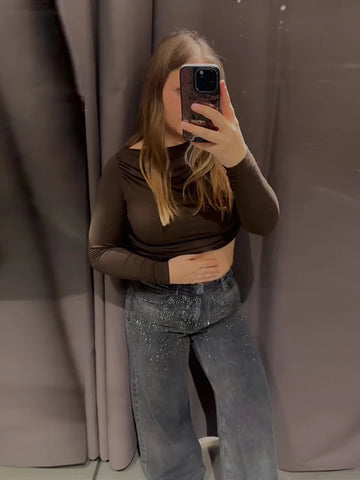 Women's Jeans Midi Waist Loose Sequined Jeans New Female Zipper Hip Package Wide Leg Trousers Denim Pants Fashion Club Partywear