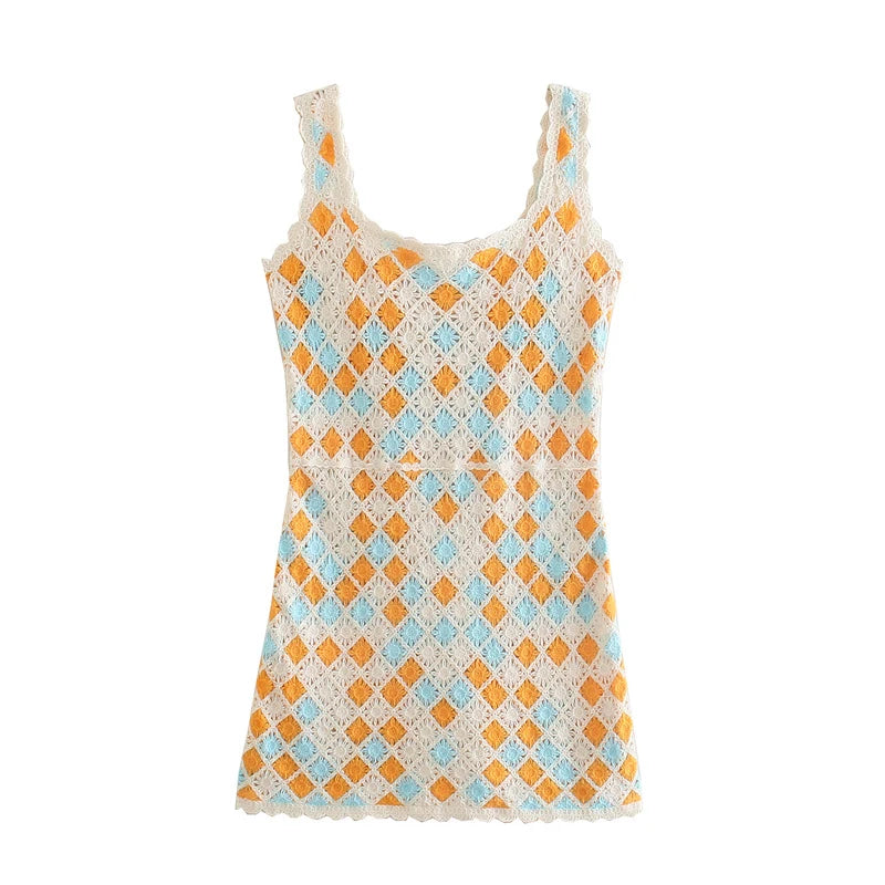 European and American style 2025 winter new women's clothing design sense camisole crochet vest dress short skirt