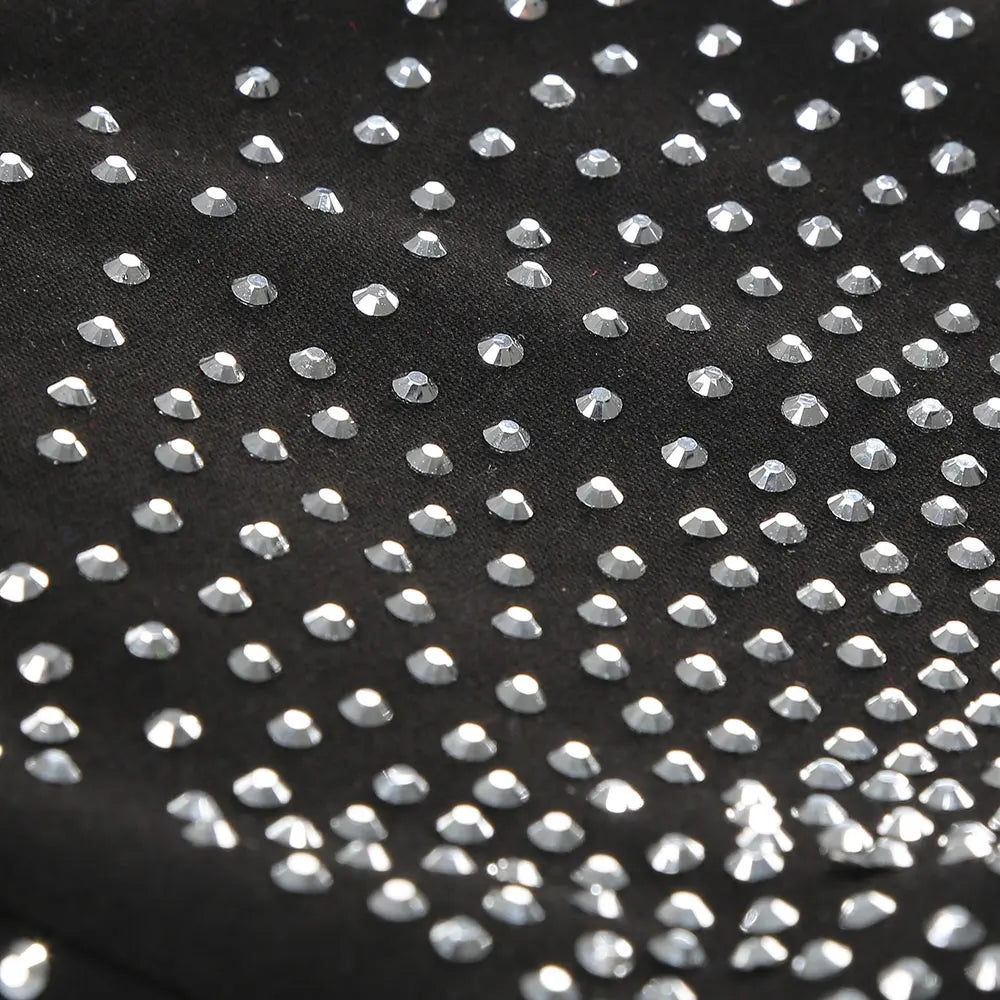 2024 Autumn Women's Heavy Industry Rivet Bandage Dress O-neck Long Sleeve Bodycon Hollow Black Midi Dress Evening Party Vestidos