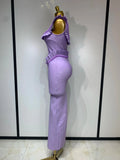 Women Sexy Square Collar Ruffles Beading Long Bodycon Bandage Dress Celebrity Elegant Evening Club Party Birthday Dress