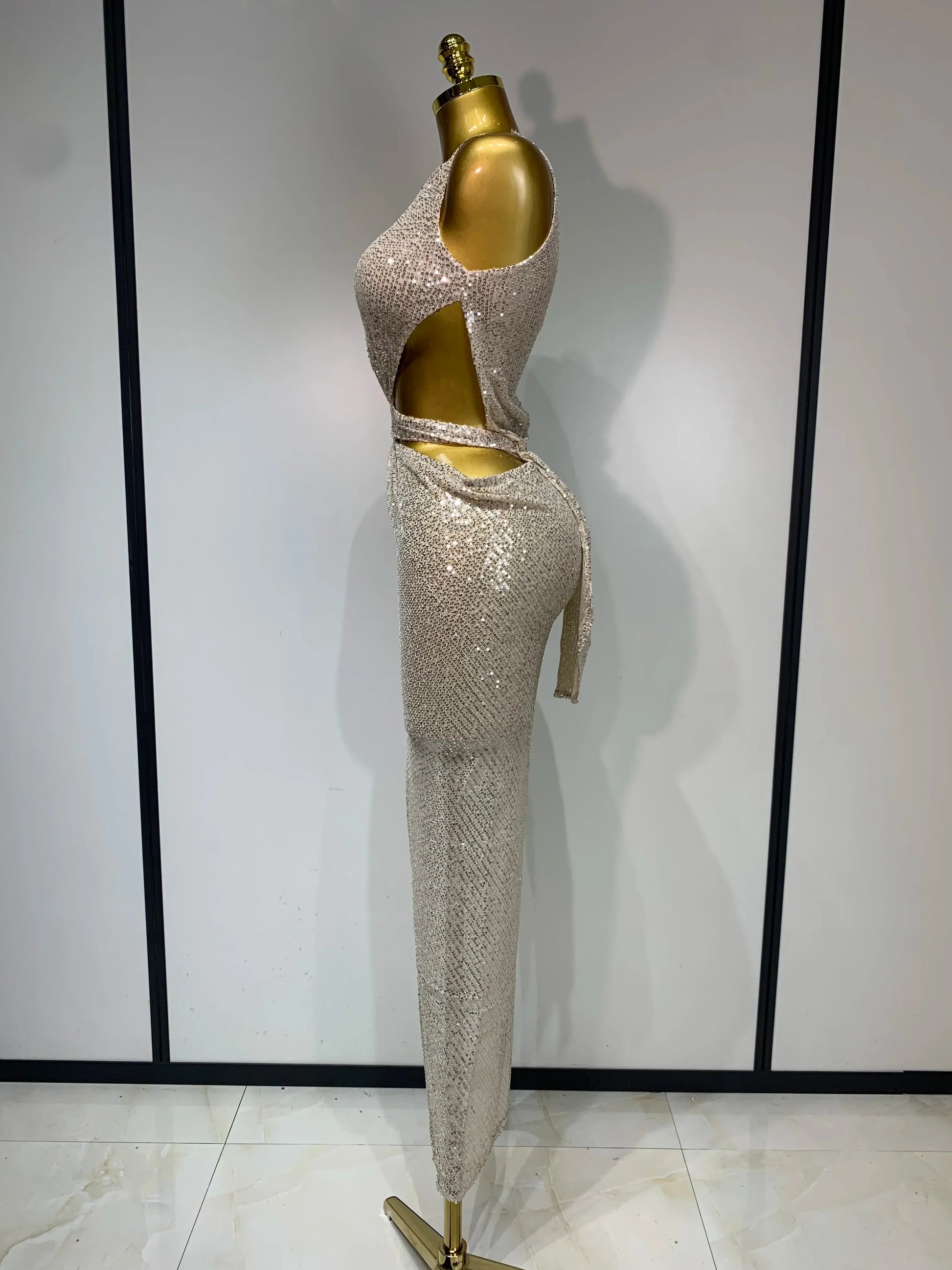 Women Sexy One Shoulder Long Dress High Street Designer Elegant Split Elegant Evening Party Luxury Birthday Dress Vestido