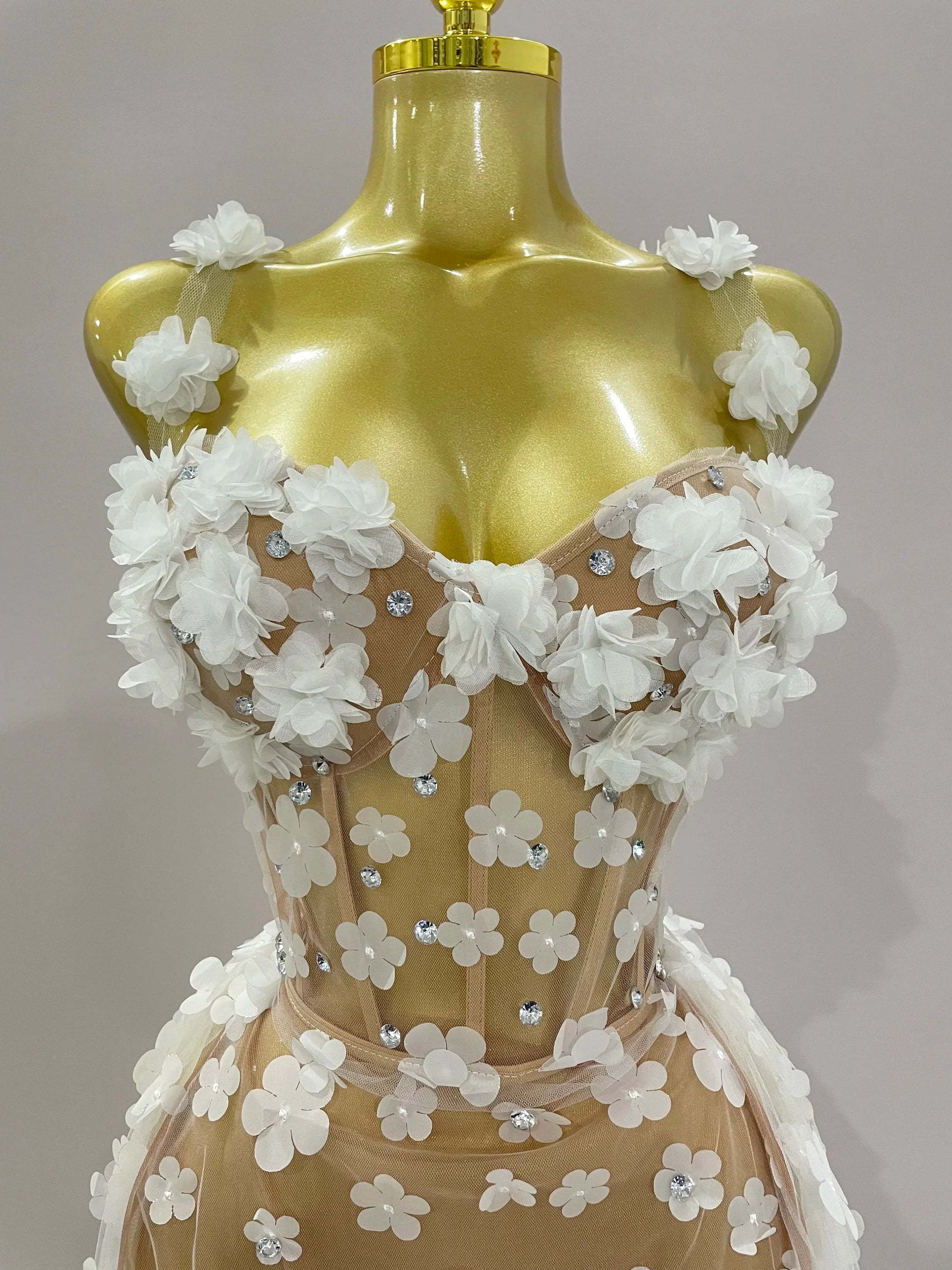 Sexy Mesh See Through Flowers Backless Long Dress Women Elegant Party Wedding Celebrate Evening Gown Prom Hotwife Outfit