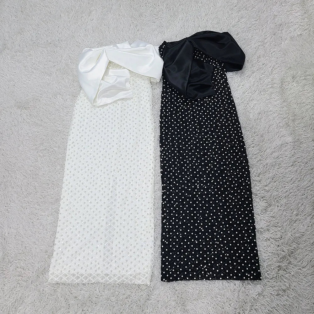 2024 Sexy Women's Heavy Industry Nail Bead Dress Shoulder Collar Bodycon Backless Midi Dress Cocktail Evening Party Vestidos