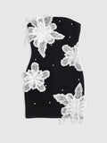 2024 Autumn Wome Strapless Sleeveless Sexy Bandage Dress With Three-Dimensional Flower Bead Design Bodycon Backless Mini Dress black
