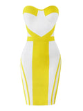 2024 Sexy Women'S Yellow Striped Patchwork White Bandage Dress Strapless Sleeveless Backless Bodycon Mini Dresses Party Vestidos Yellow