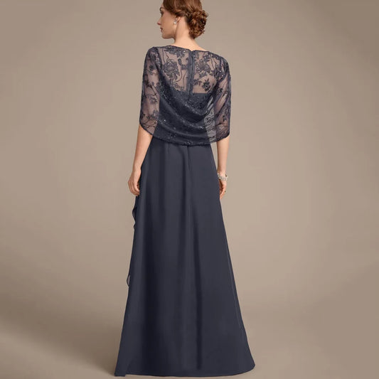 Customized O Neck Mother Dress Elegant Lace A Line Wedding Party Gowns For Bride Chiffon Applique Vintage Formal Bridal Dresses