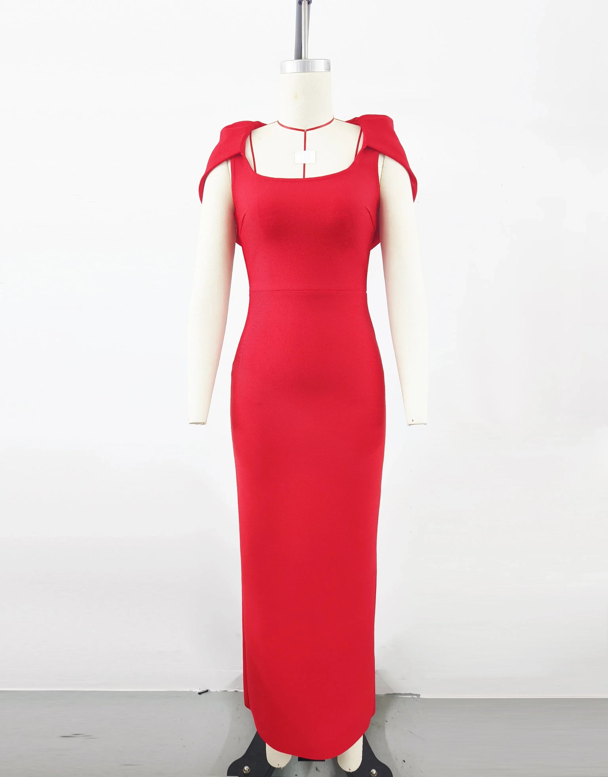 Top Quality Red Color Women Sexy Short Sleeve Square Collar Bodycon Long Bandage Dress Elegant Evening Party Wedding Wear