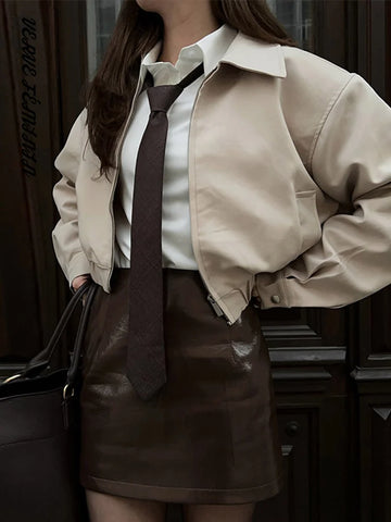 Women's 2 Pcs Suits Lapel Zipper Short Bomber Coat Shorts Sets Autumn 2025 Lady Full Sleeve Ruched Jacket High Waist Pleat Pants