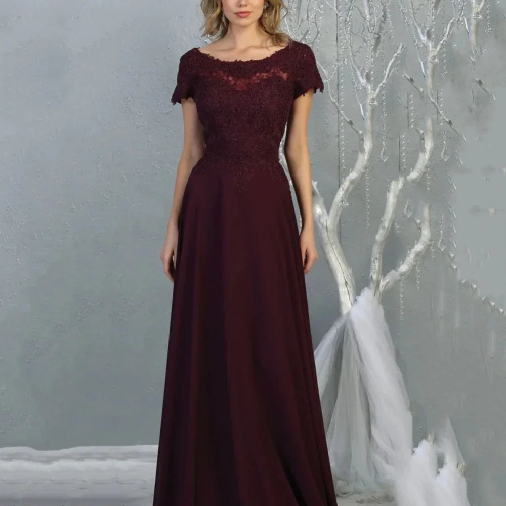 Mother Dresses Vintage Chiffon Customized A Line Bride Party Dress Lace Formal Occasion Gown Short Sleeves robes invitée mariage picture color