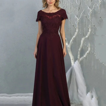 Mother Dresses Vintage Chiffon Customized A Line Bride Party Dress Lace Formal Occasion Gown Short Sleeves robes invitée mariage picture color