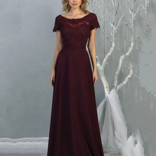 Mother Dresses Vintage Chiffon Customized A Line Bride Party Dress Lace Formal Occasion Gown Short Sleeves robes invitée mariage picture color