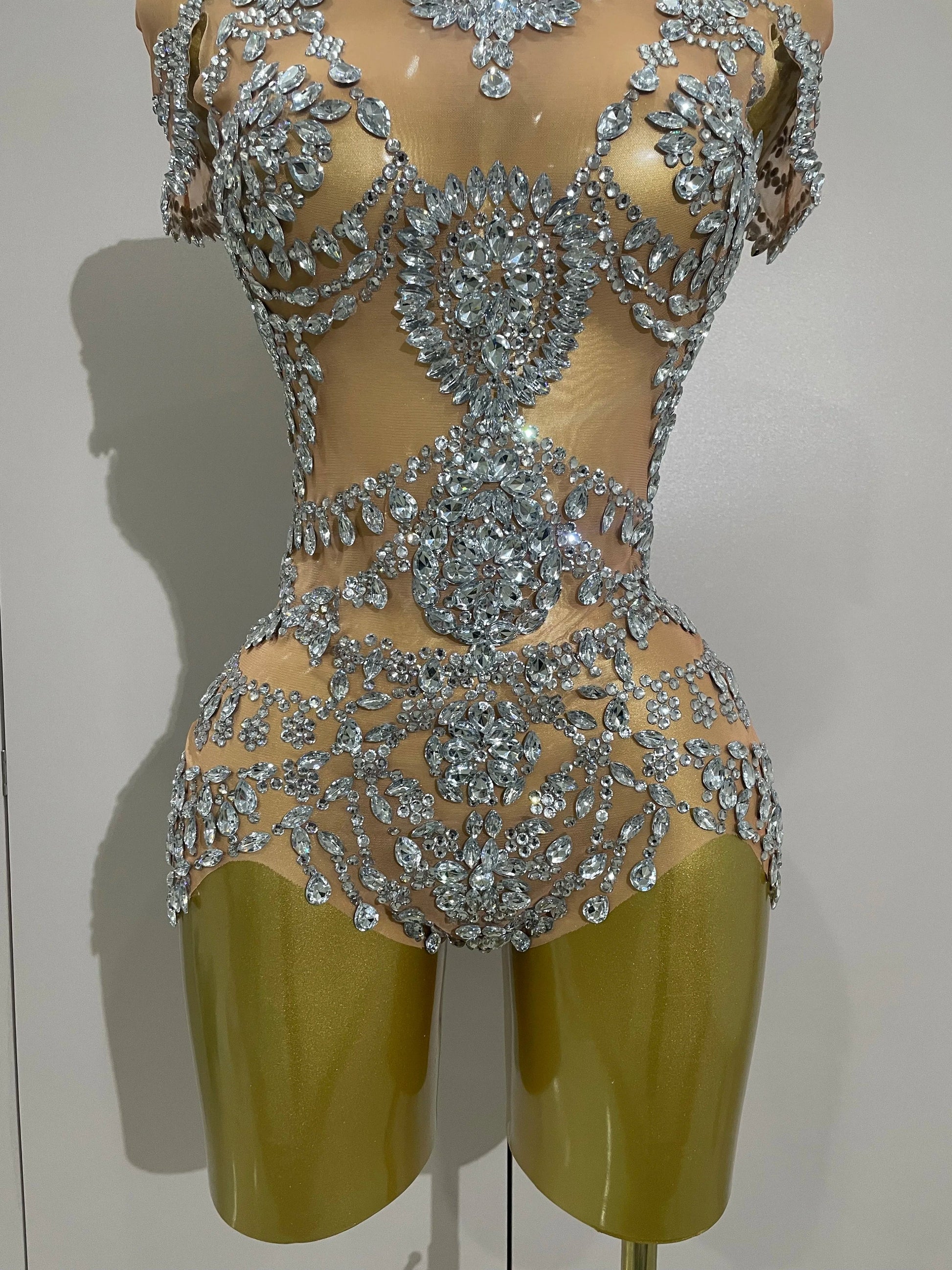 Stage Costume Luxury Rhinestones Sexy See-Through Sheath Bodysuit Evening Party Bar Nightclub Singer Dancer Performance Wear