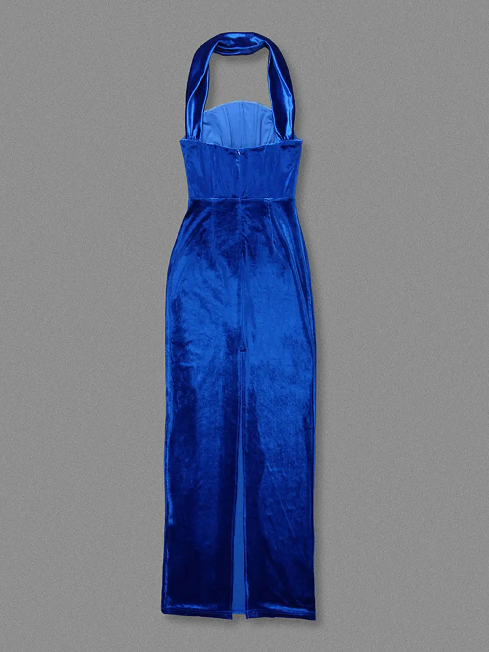 2025 Spring Sexy Women's Hanging Neck Sleeveless Blue Velvet Dress Fashion Bodycon Backless Long Dresses Evening Party Vestidos