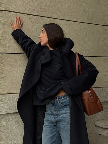 Women's Winter Coats Solid Stand Collar Long Woolen Overcoat Jacket Luxury Female Long Sleeve Loose Warm Coat New Lady Outerwear