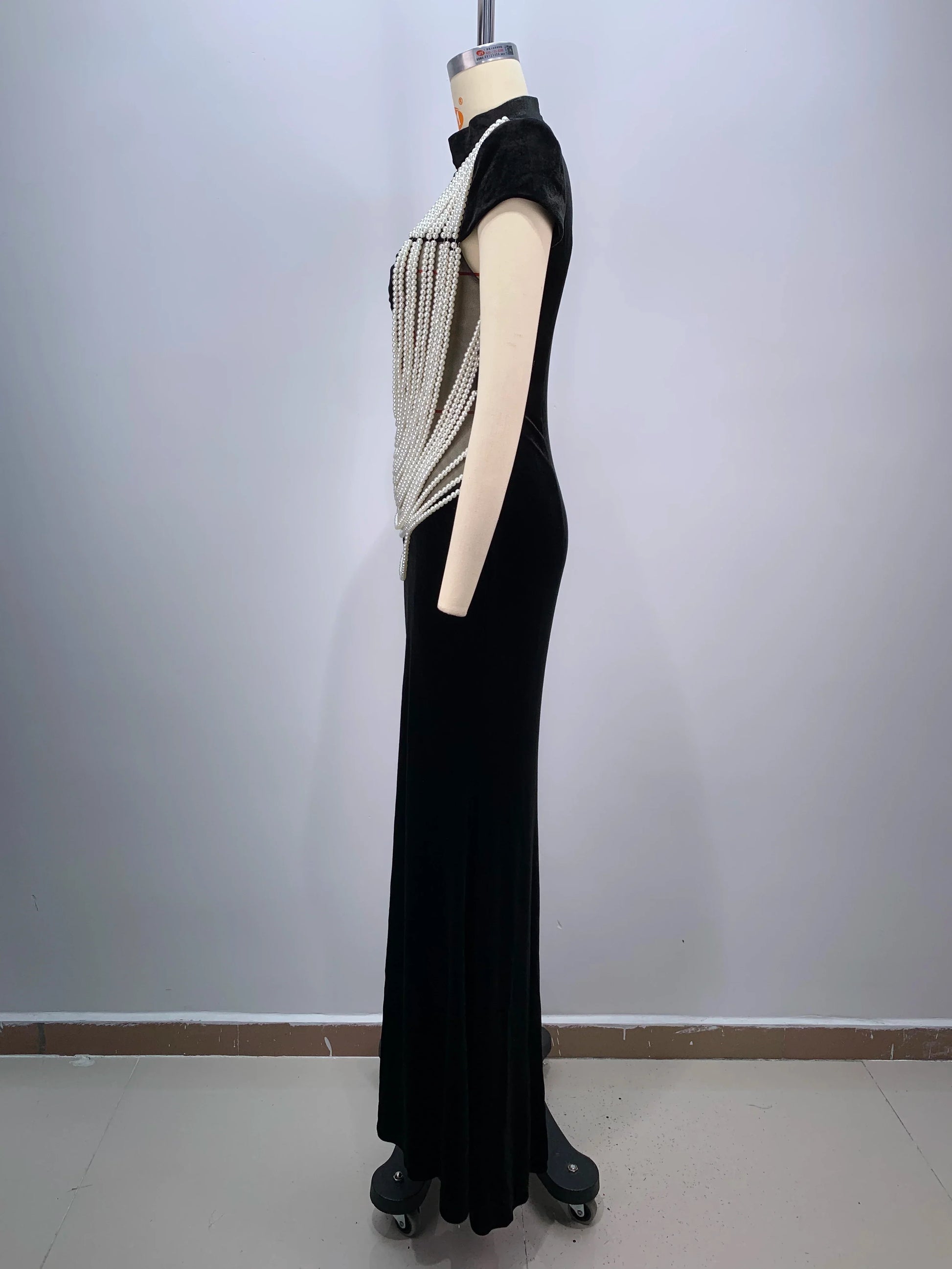 2024 New Celebrity Red Carpet Dress Women Sexy Short Sleeve Pearl Beading Bodycon Long Dress Evening Party Prom Outfit Vestido