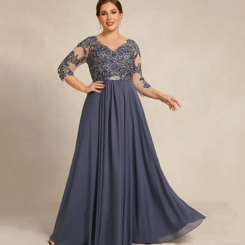 Mother Of The Bride Dress - V Neck Crystal Evening Gowns Elegant A Line Bride Party Dress Lace robes invitée mariage