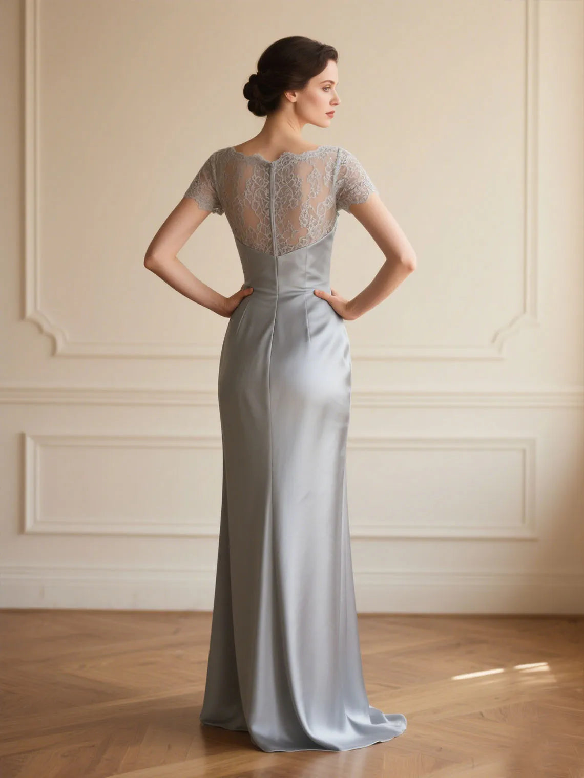 Mother Of The Bride Gown - Sexy Vintage Mermaid Mother of the Bride Dress Sweep Train V Neck Cap Sleeve Satin Formal Evening Prom Gown 2025 Free Customized