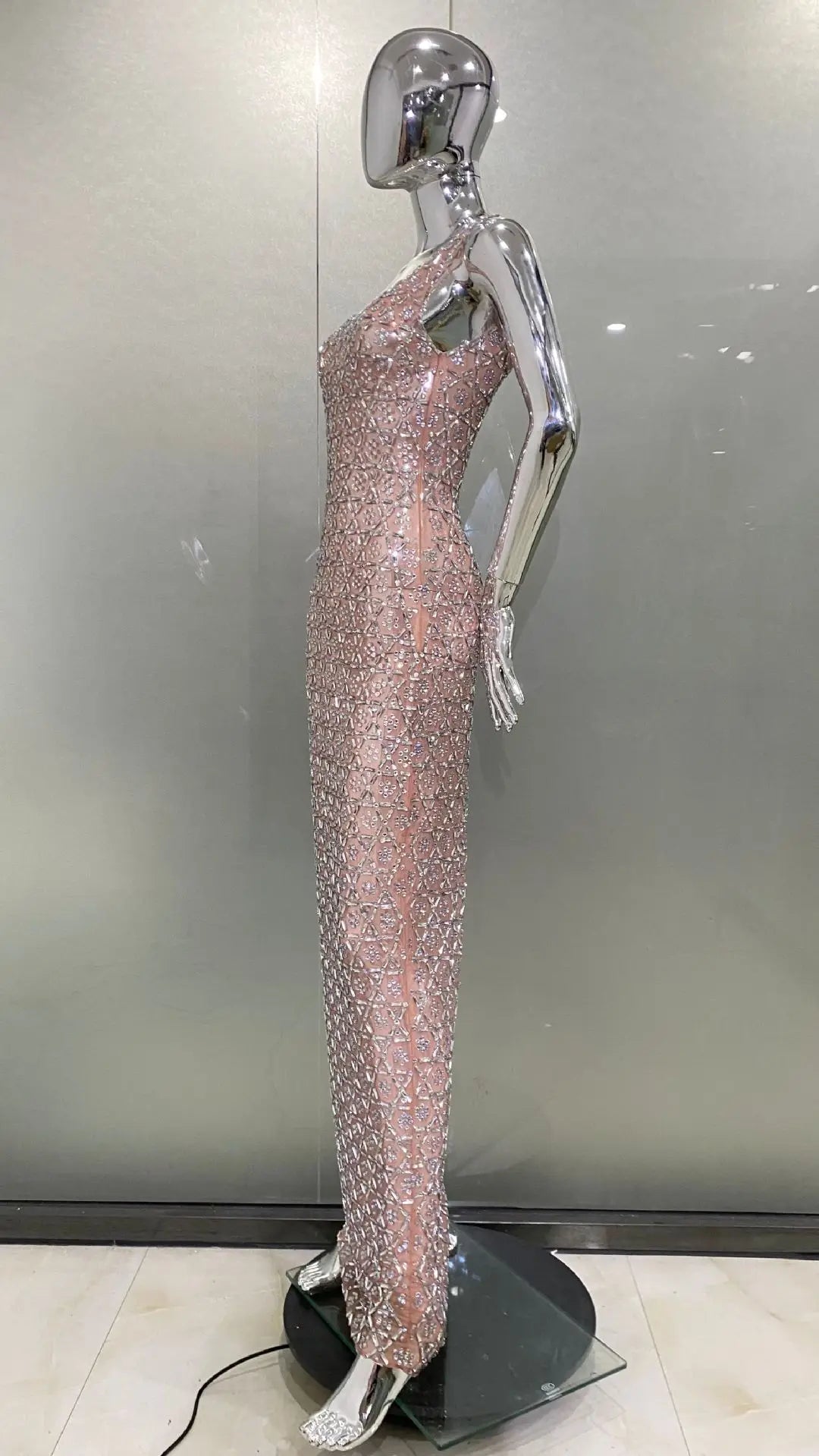 2024 Super Shining Diamonds Sexy Mesh See Through Bodycon Long Dress Fashion Woman Evening Party Dress Stage Performance Costume