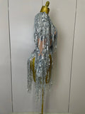 Flashing Sequins Tassels Sexy See-Through Sheath Bodysuit Evening Party Nightclub Dancer Stage Perfprmance Costume