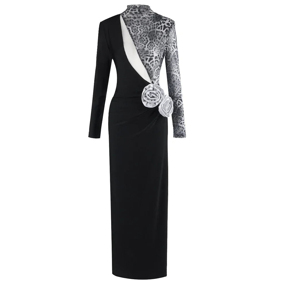 New Arrival Women Long Sleeve Shinning Sequins Florals Bodycon Long Dress Keyhole Celebrate Evening Party Prom Outfit black