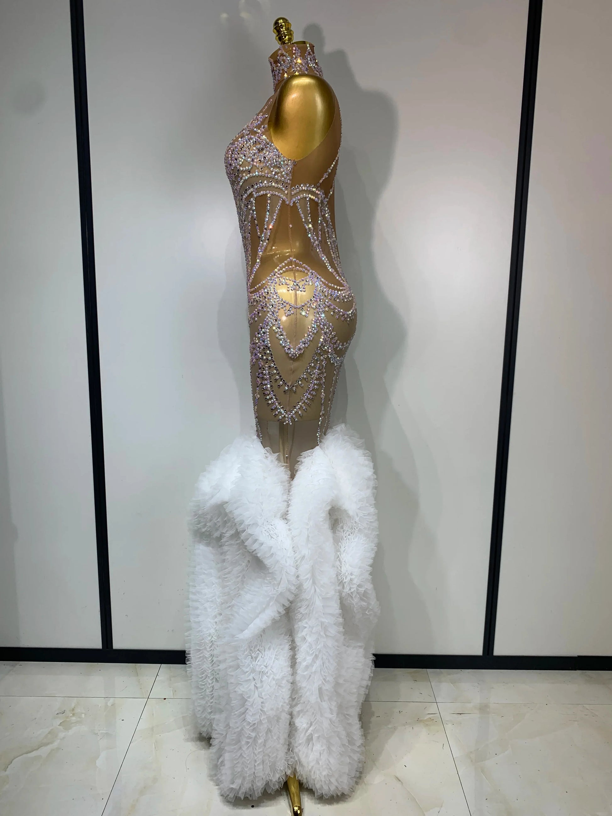 High Quality Women Sparkly Rhinestone Mesh Sleeveless Bodycon Long Dress Wedding Guest Gowns Luxury Birthday Evening Party Dress