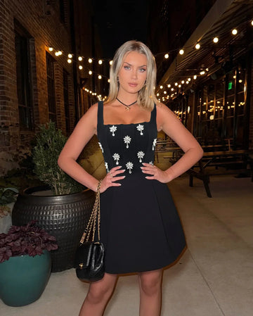 High Quality Women Sleeveless Sexy Square Collar A-Line Bodycon Mini Dress Fashion Celebrate Birthday Party Evening Dress black