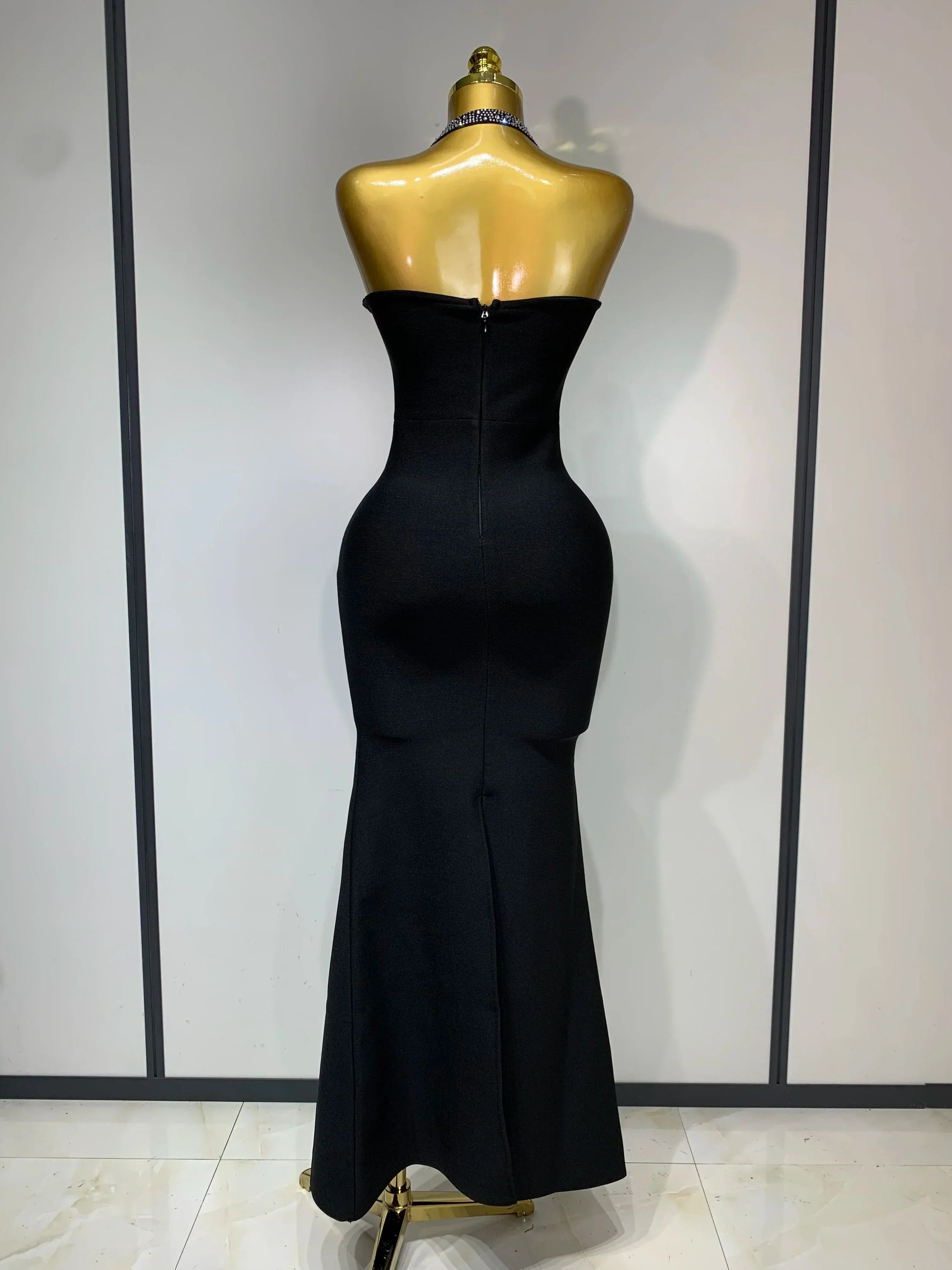 Women Sexy Rhinestone Halter Long Bandage Bodycon Dress Celebrity Elegant Evening Party Luxury Birthday Wedding Dresses