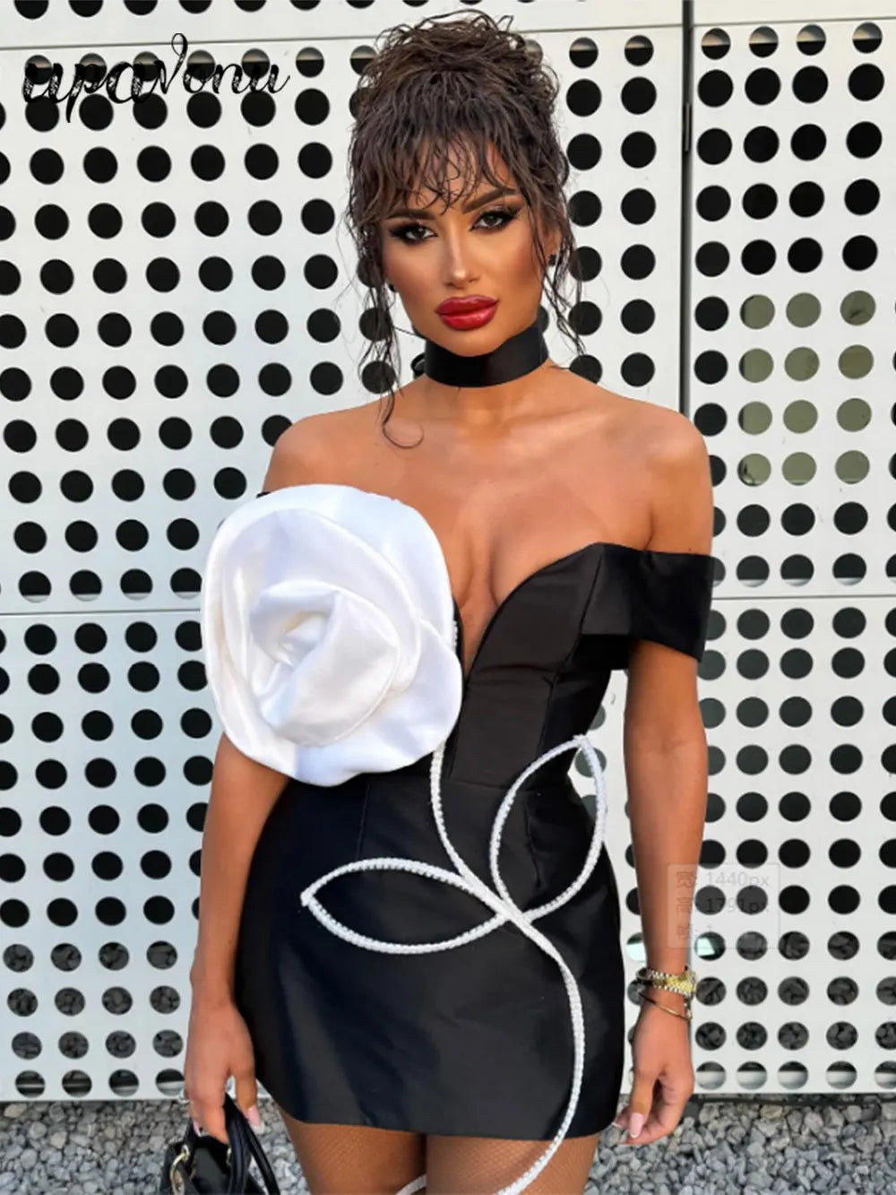 2024 Sexy Women's 3D Flower Bandage Dress Shoulderless Short Sleeve Bodycon Backless Mini Dress Cocktail Evening Party Vestidos