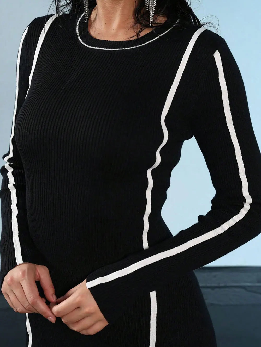 2024 Elegant Women's Hooded Knitted Dress O-neck Long Sleeve Bodycon Midi Sweater Dress Cocktail Evening Club Party Vestidos