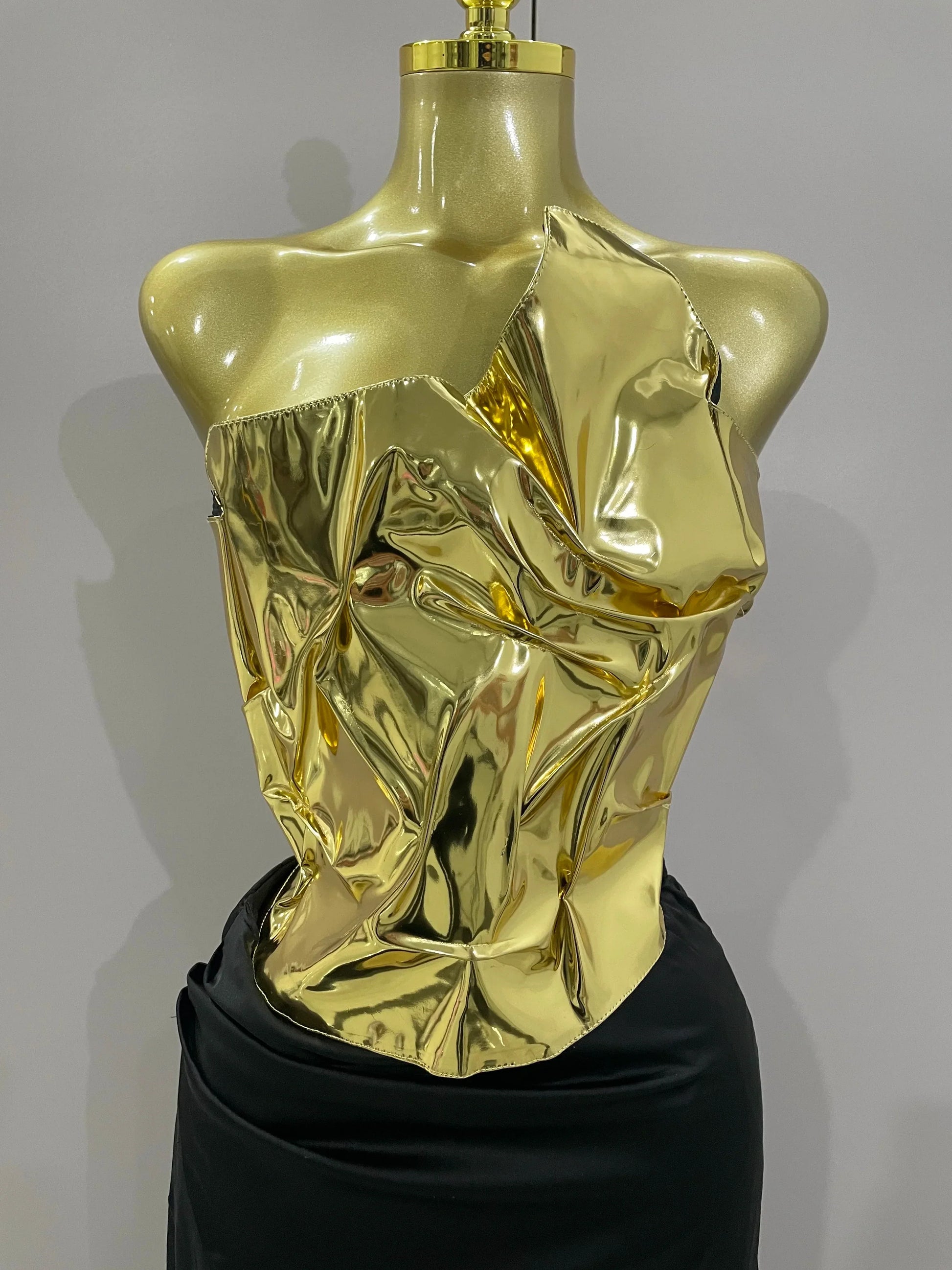 Gold Color Sexy Laced-up Tops 2 Pieces Set Long Dress Women Celebrate Evening Party Celebrity Elegant Dress