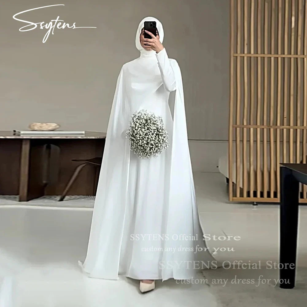 Modest Muslim Wedding Dresses High Neck Bride Dress Women Long Sleeves Customized White Civil Bride Bridal Gowns WHITE