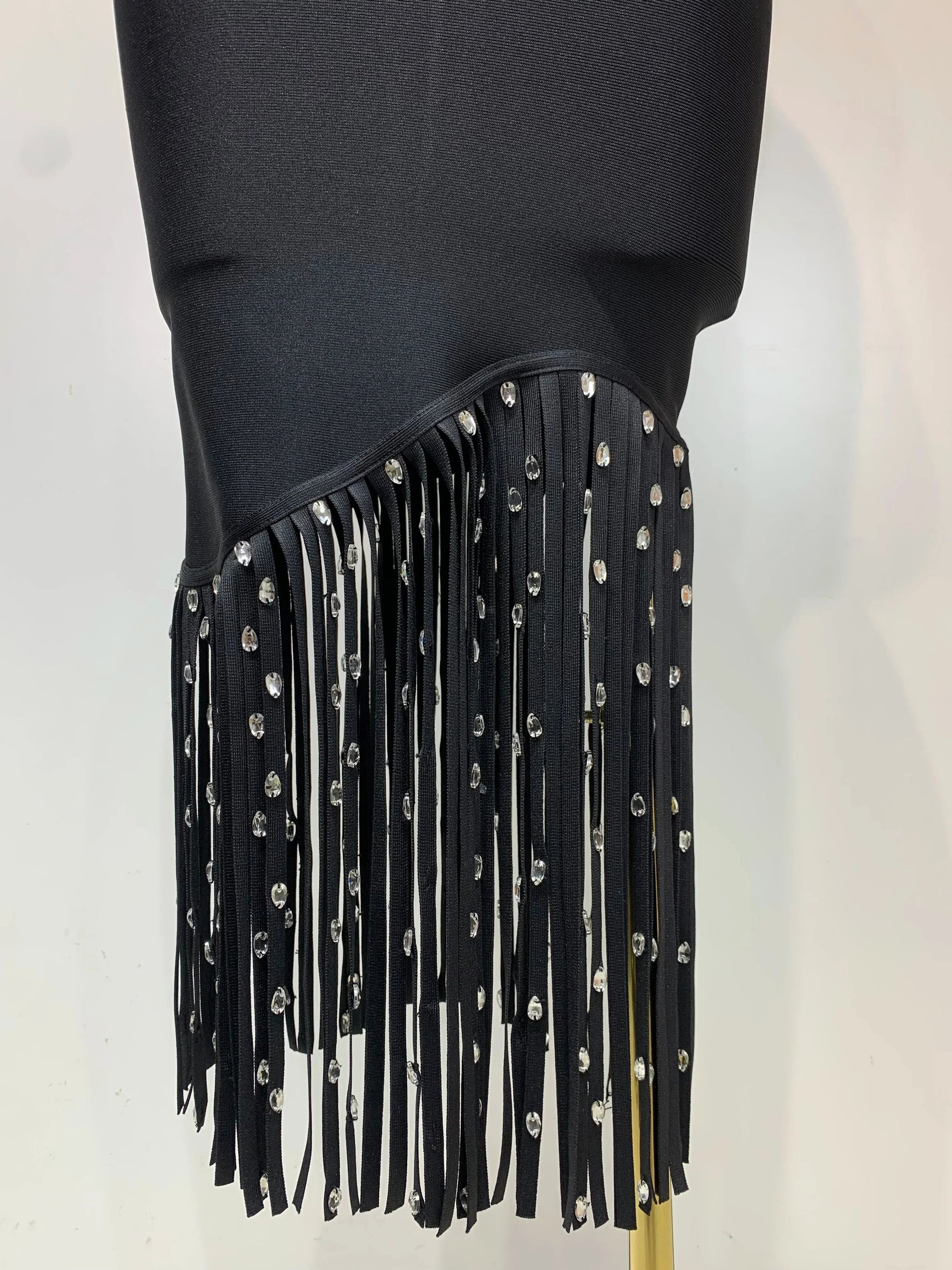 New Fashion Crystal Tassel Temperament Suspender Bodycon Bandage Dress Sexy Midi Evening Party Birthday Dresses Vestidos