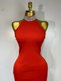 Luxury Birthday Bandage Dress Women Elegant Red Halter Backless Celebrity Evening Party Wedding Gowns Club Gala Dresses
